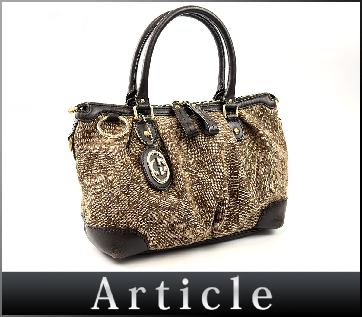 808364☆ GUCCI グッチ GG柄 スーキー ハンドバッグ バッグ 247902 キャンバス レザー 革 ベージュ ブラウン レディース ファッション/ B