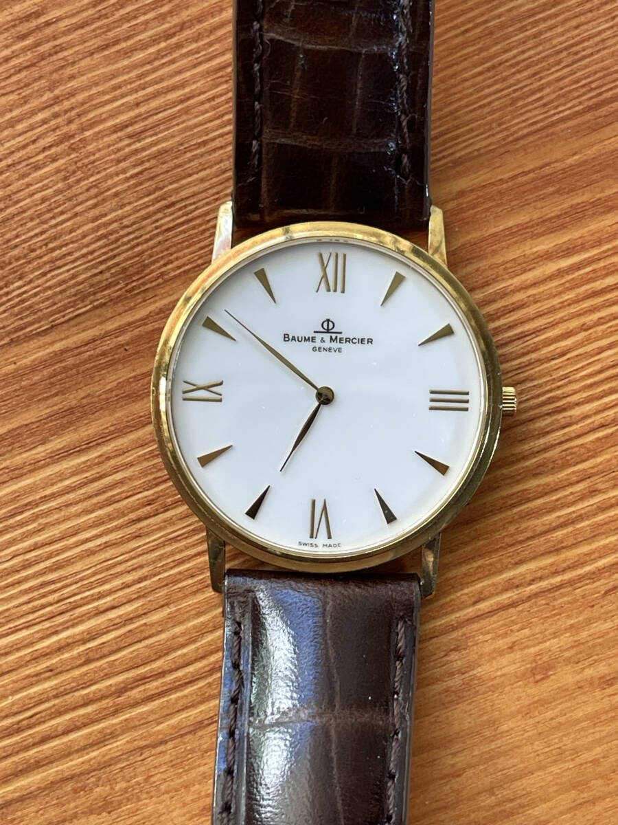 18K無垢 稼働　Baume & Mercier ボーム＆メルシエ メンズ腕時計 750 K18 薄型 クォーツ スイス製