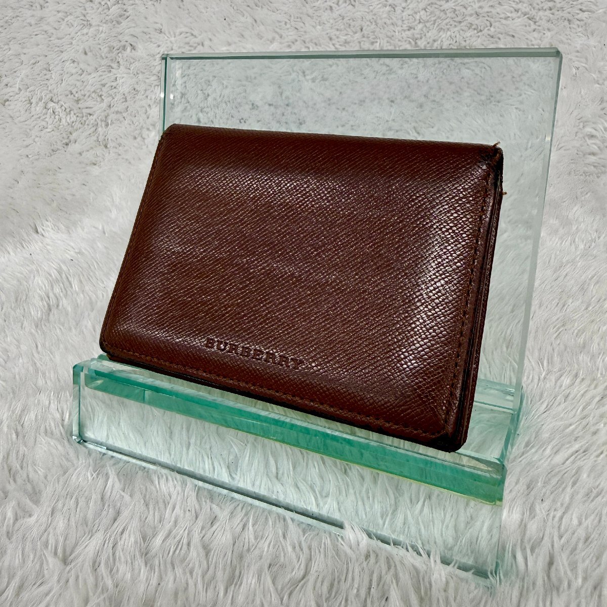 1円1スタ BURBERRY パスケース 名刺入れ クリア窓汚れ ブラウン レザー メンズ レディース 【参考価格￥15000-】