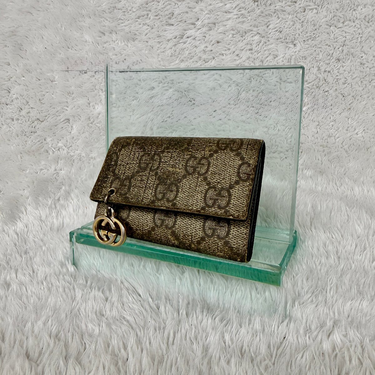 1円1スタ GUCCI グッチ GGスプリーム キーケース フック欠損 茶 PVC 男女兼用 【参考価格￥42900-】