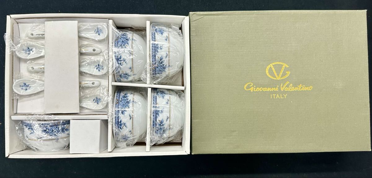 【未使用】ジョバンニ・バレンチノ スプーン付 コーヒーカップ＆ソーサー セット Giovanni Valentino イタリア GV9970-1 5客セット 花柄