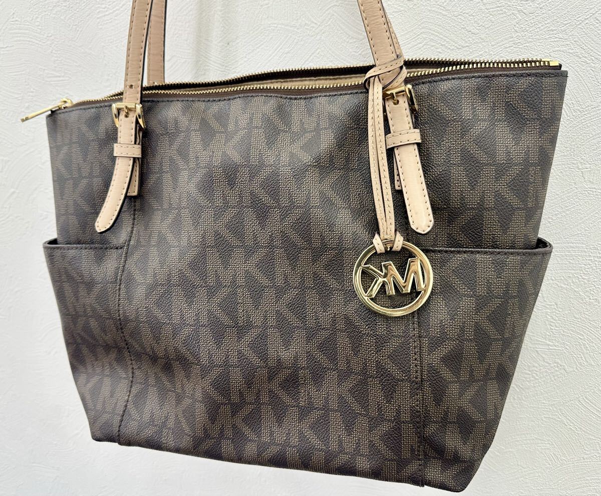 マイケル・コース MICHAEL KORS ジェットセット トラベル ラージ EW トップジップ トートバッグ ネイビー モノグラム柄 MKチャーム付き