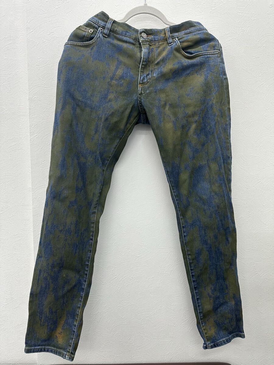 【希少】ドルチェ＆ガッバーナ DOLCE＆GABBANA マーブルペイント加工 ストレッチ スキニーデニム ジーンズ インディゴ×グリーン系サイズ52