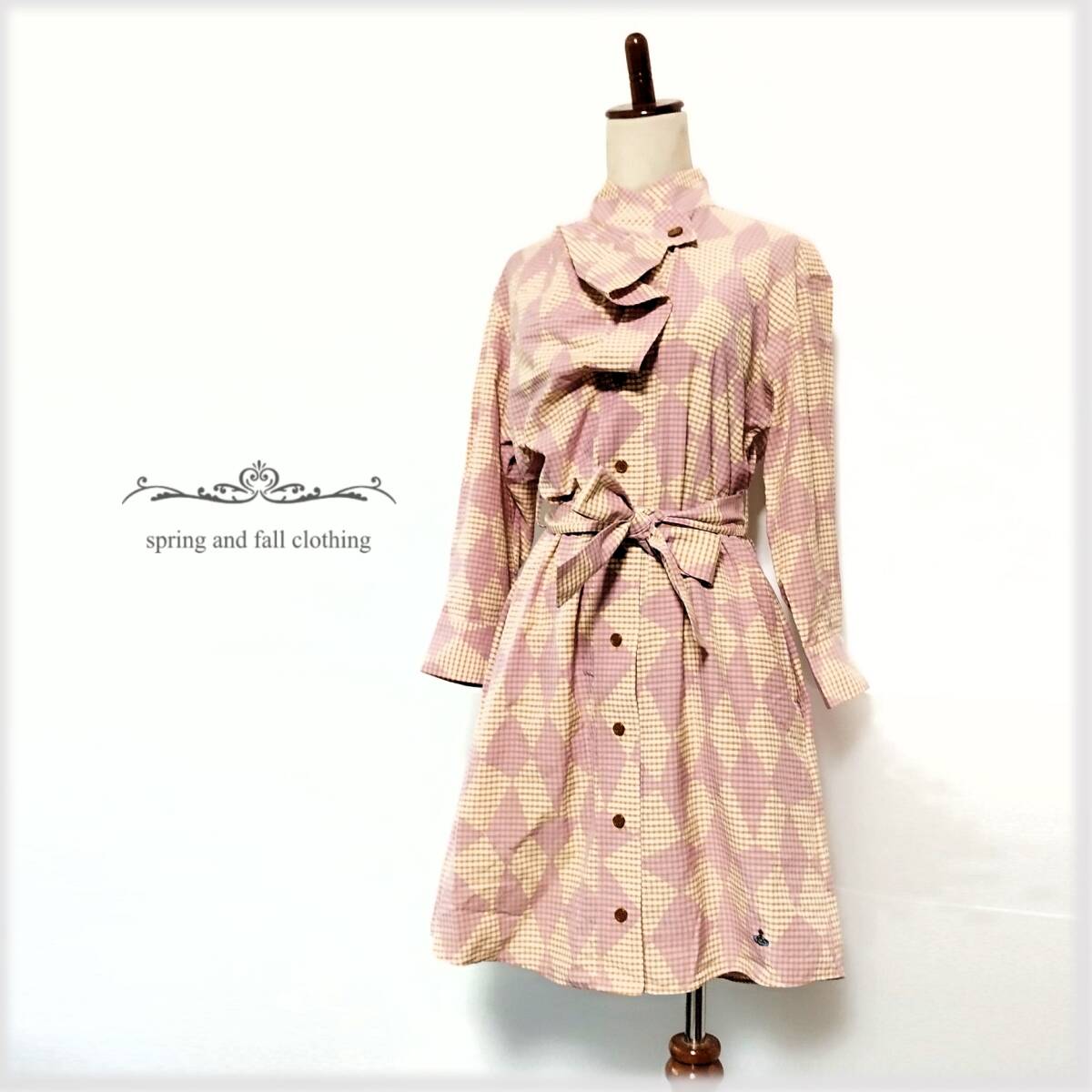 極美品♪ vivienne westwood RED LABEL ＊イタリア製♪ハーレクイン チェック オーブ 変形 シャツワンピース♪パープルピンク40（M）T9