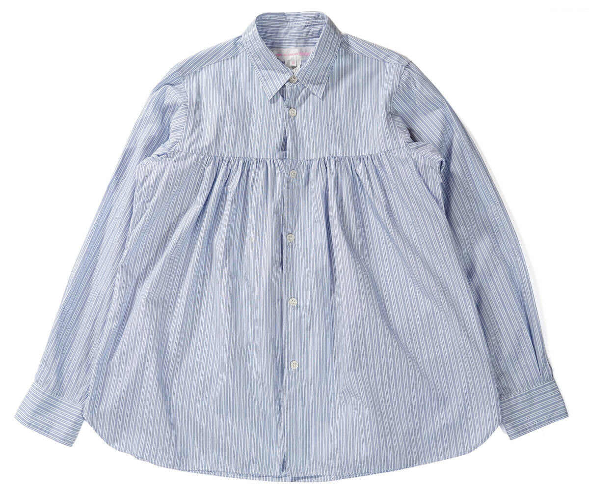 「 フランス製 COMME des GARCONS SHIRT GIRL ストライプ シャツ ギャザーデザイン 」コムデギャルソンシャツ ガール XSサイズ
