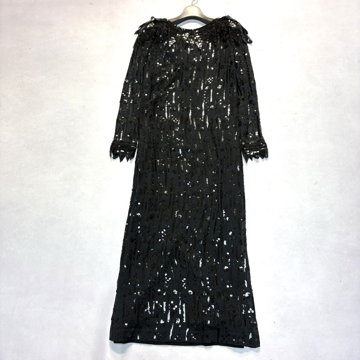 A ■ 美品 '洗練されたデザイン' jun ashida ジュンアシダ 長袖 スパンコール装飾 レース ロング ワンピース ドレス ワンピース 婦人服