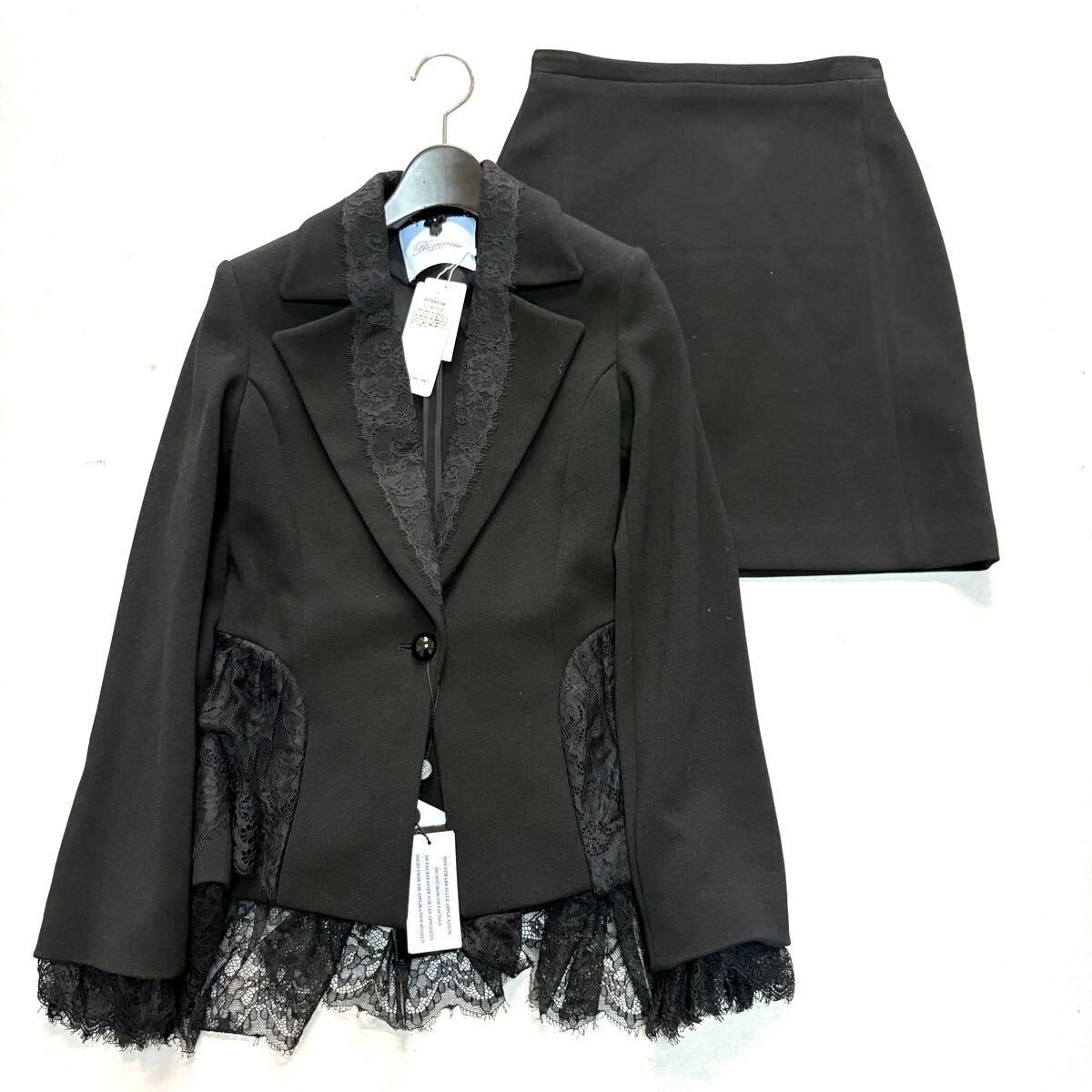 A ■ 未使用 '定価 約40万円' イタリア製 Blumarine ブルマリン レース切り替え スカート スーツ 上下 セットアップ 38 婦人服 ブラック系