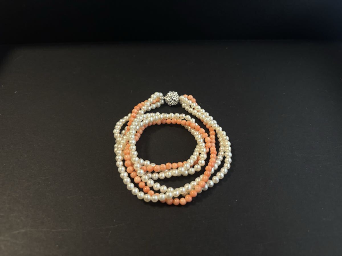 1) パール　サンゴ　珊瑚　silver シルバー刻印　ネックレス　ベビーパール　 アクセサリー パール照り強　上品