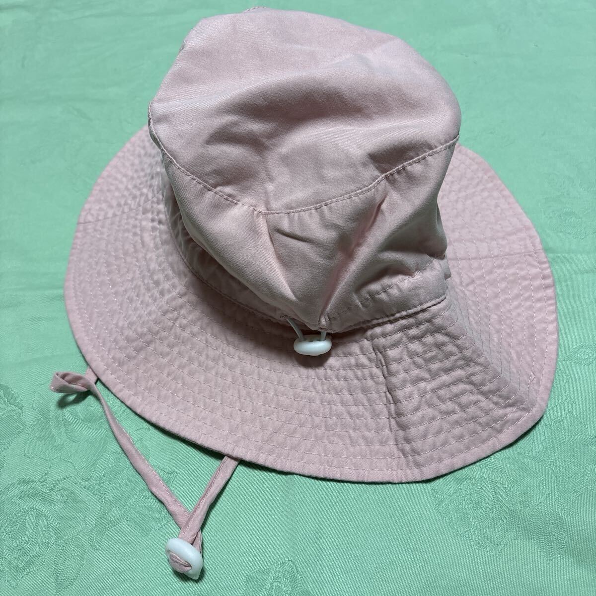 ◇ピンク色 ハット 帽子 54cm つば広 あご紐付き アウトドア 女の子 キッズ バケットハット 紫外線対策