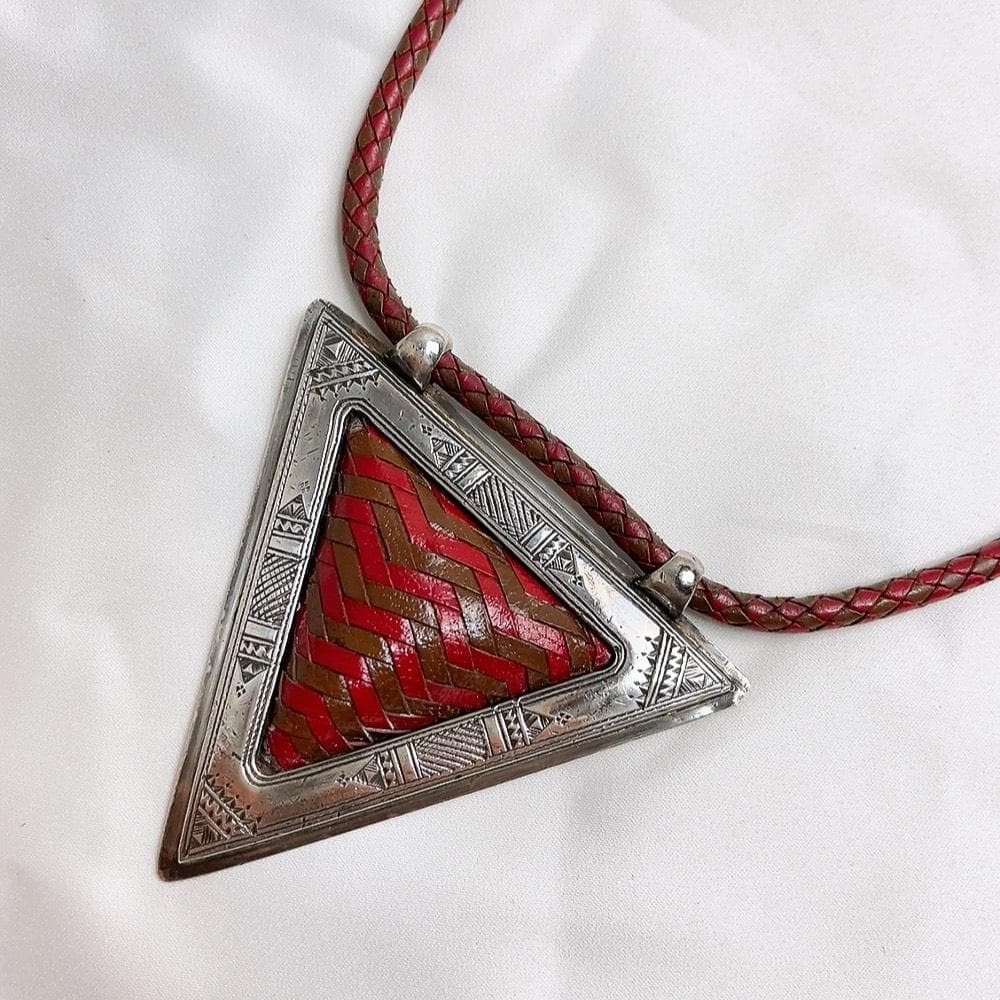 HERMES エルメス トゥアレグ ネックレス レザー シルバー チョーカー レッド 赤 Vintage Touareg Braided Leather Silver Choker