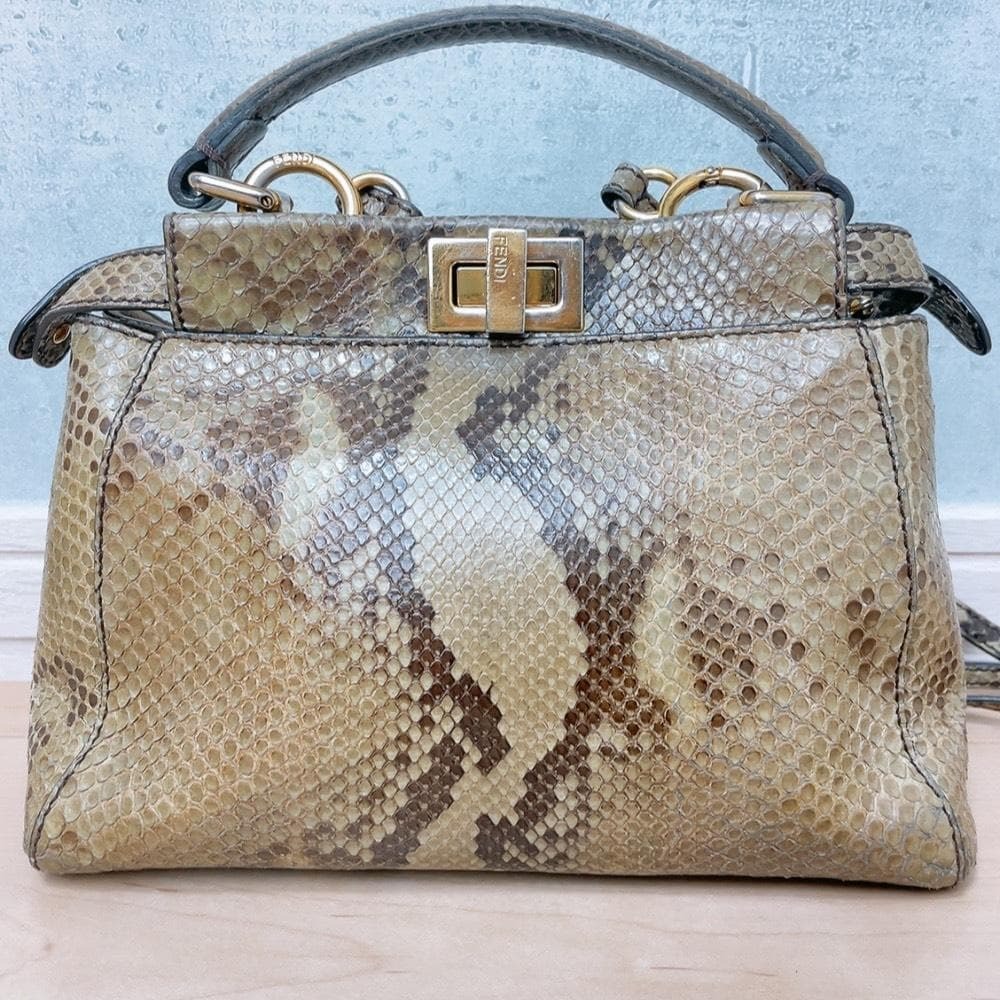 FENDI フェンディ ピーカブー ミニ パイソン 2WAY ショルダーバッグ ハンドバッグ レザー ベージュ ヴィンテージ レア レディース 完売品