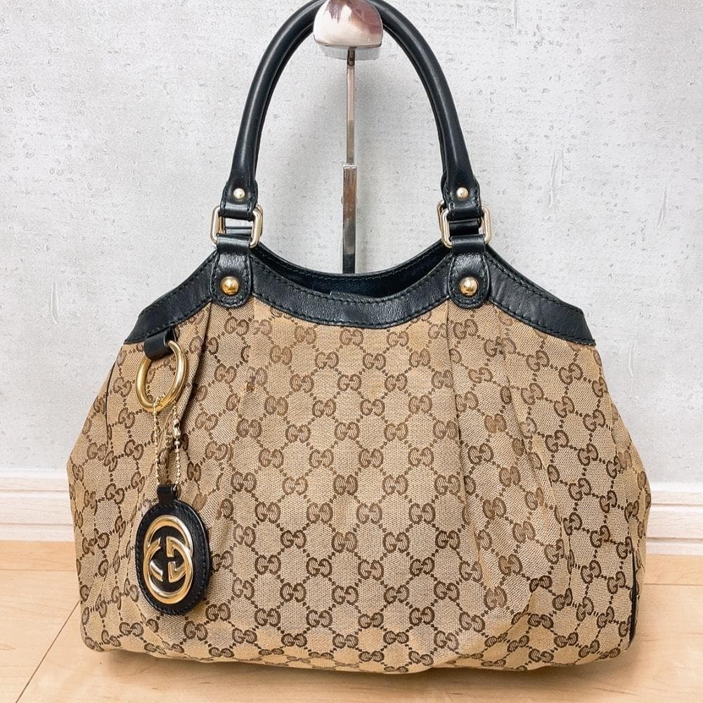 GUCCI グッチ スーキー トートバッグ ハンドバッグ GGキャンバス 211944 インターロッキングG チャーム GGパターン GG柄 ベージュ ブラック