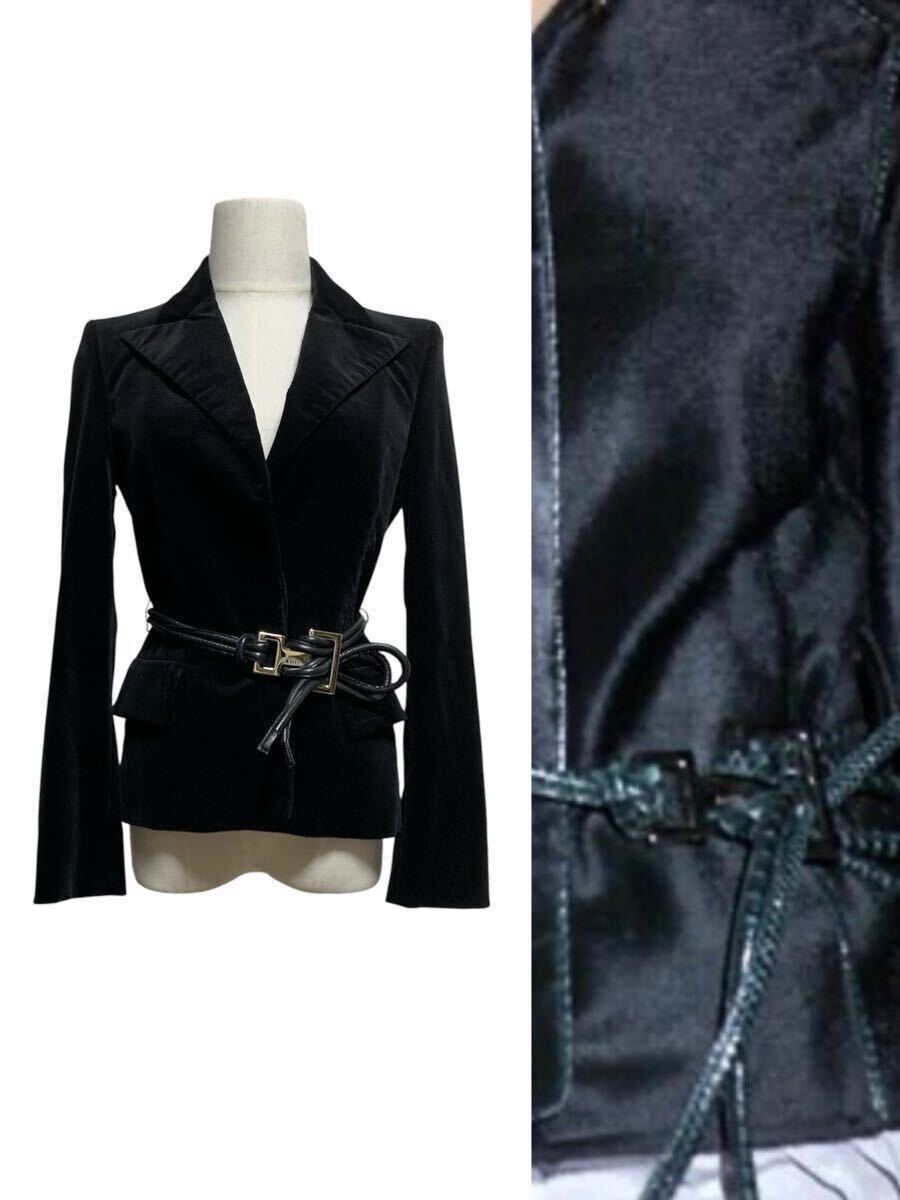 GUCCI by tom ford belted velvet tailored jacket 2004 fall collection archive gucci グッチ トムフォード期 ベロア ジャケット ベルト