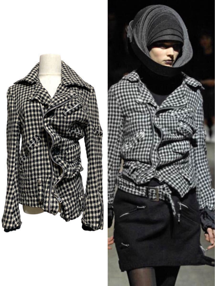 07AW JUNYA WATANABE comme des garcons riders jacket 縮絨 ねじれ 変形 ライダースジャケット チェック柄 ジュンヤワタナベ ad2007 fall