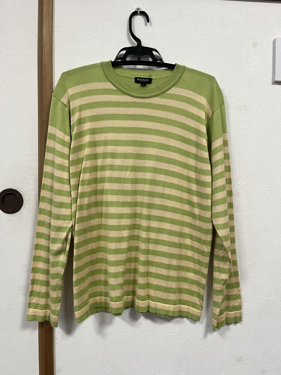 ポールスミス コレクション　コットンロングTシャツ　ライムグリーン/アイボリー　サイズL 美品