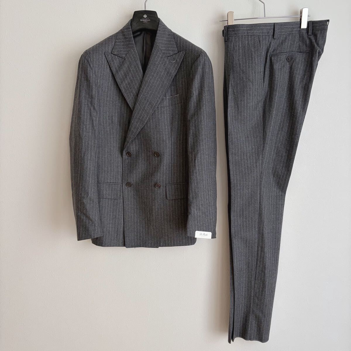 【新品】De Petrillo デペトリロ ダブルブレストスーツ セットアップ ジャケット メンズ 46 チョークストライプ チャコールグレー アンコン