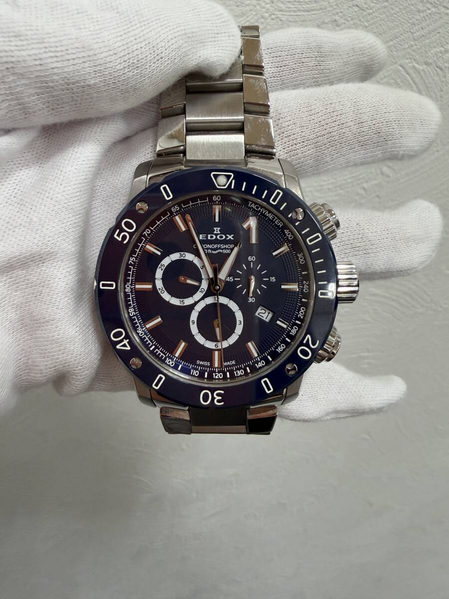 794★EDOX エドックス クロノオフショア1 10221-3BU3M-BUIN3 ブルー文字盤 クオーツ 不動 現状品 中古美品 メンズ腕時計