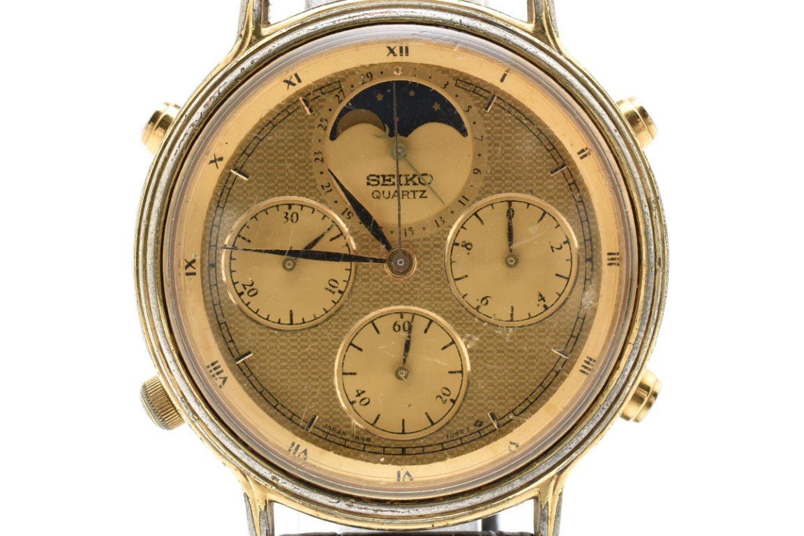 セイコー ムーンフェイズ 7A48-702A ラウンド ゴールド クォーツ メンズ 腕時計 SEIKO