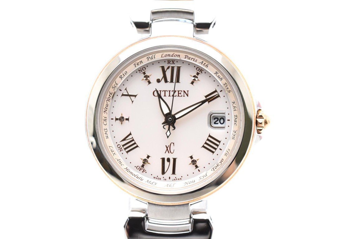稼働品 CITIZEN シチズン XC クロスシー H246-T019081 ホワイト 3針 ラウンド ステンレス 5BAR Solar レディース 腕時計