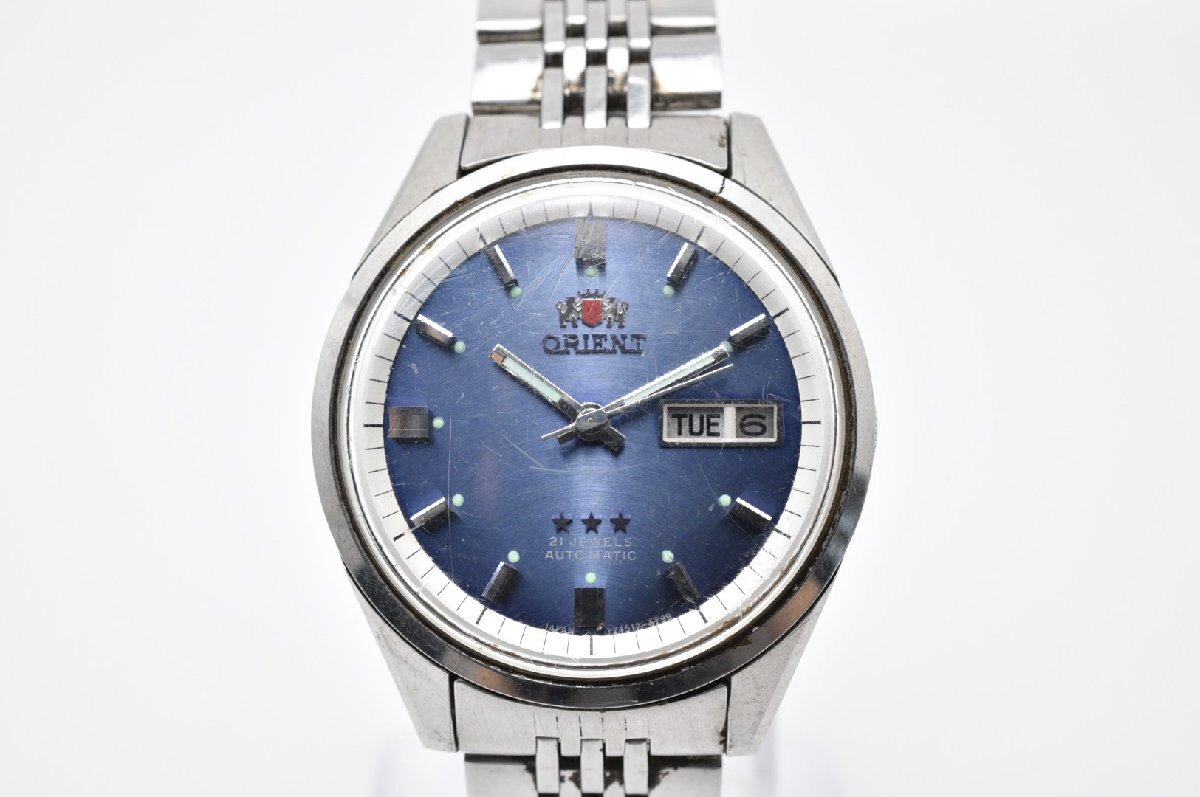 稼働品 機械式 ORIENT オリエント THREE STAR スリースター YN904512 ブルー 3針 ラウンド ステンレス 防水 Automatic 腕時計