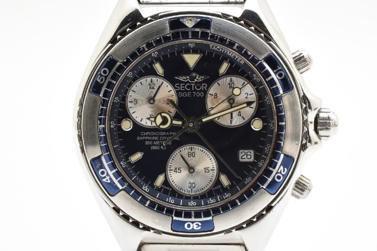 セクター SGE700 クロノグラフ 2651962025C ラウンド シルバー ブルー デイト 200M SS QUARTZ メンズ 腕時計 SECTOR