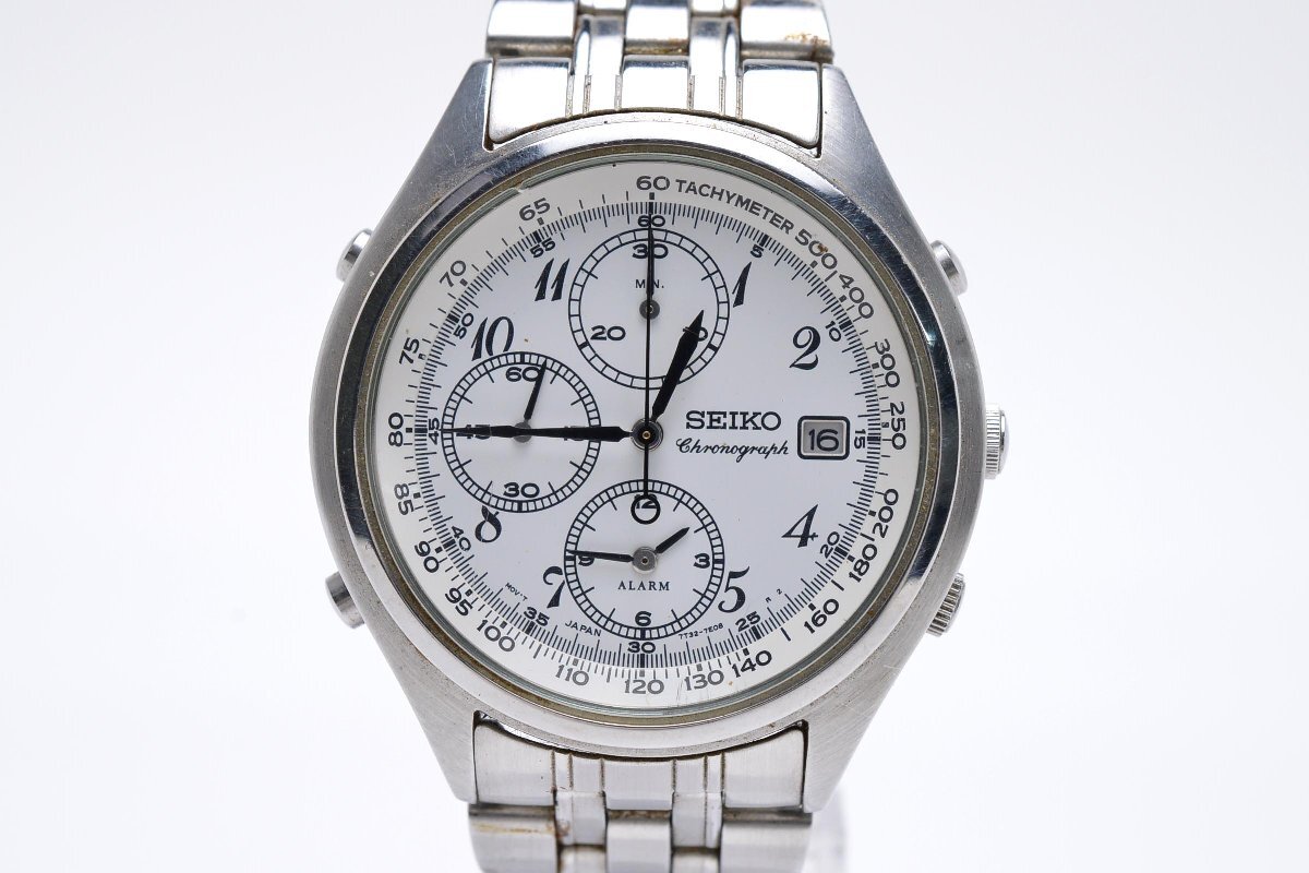 SEIKO セイコー CHRONOGRAPH 7T32-7060 798743 ラウンド 3針 銀 シルバー メンズ 腕時計 デイト 白文字盤 ステンレス