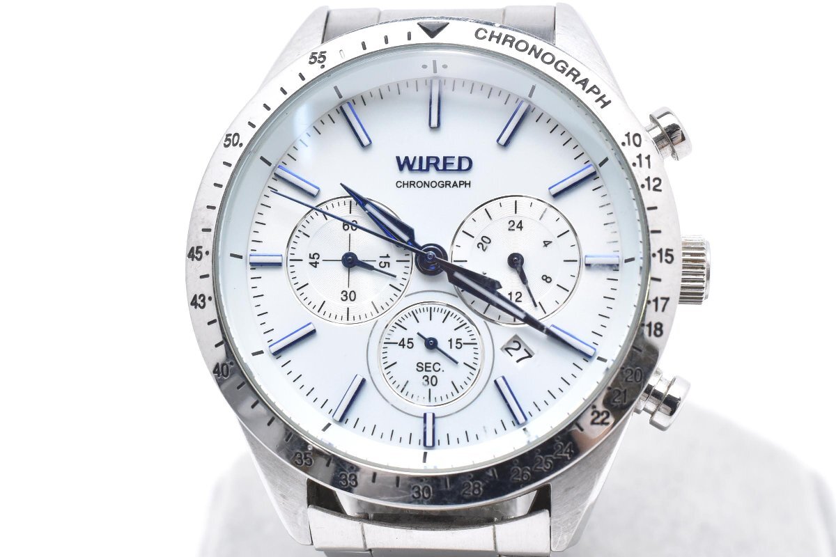 WIRED ワイアード VD53-KT10 ホワイト クロノグラフ ラウンド ステンレス 10BAR Quartz SEIKO 腕時計 白文字盤