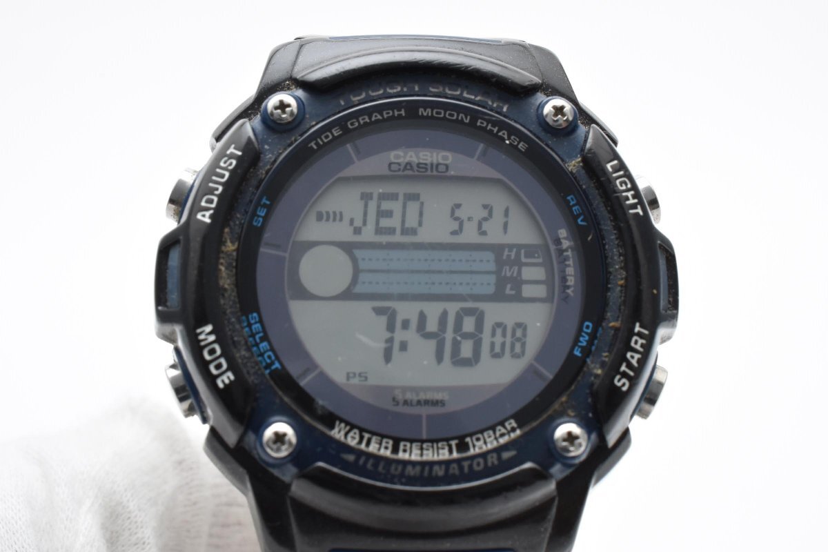 稼働品 CASIO カシオ W-S210H ブラック ラウンド ステンレス 10BAR Solar 腕時計 クリスタル デジタル アンティーク