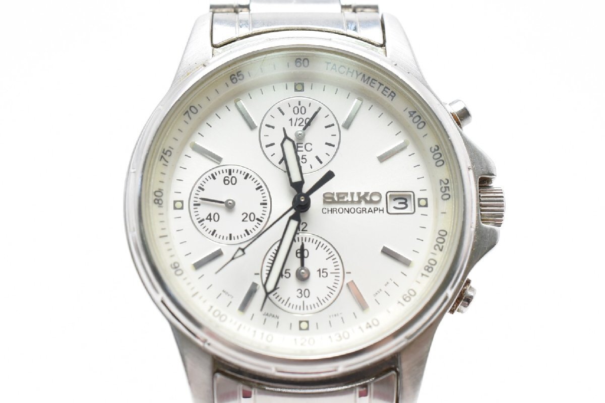 SEIKO セイコー 7T92-0BA0 ホワイト クロノグラフ ラウンド ステンレス 日常生活防水 Quartz 腕時計 デイデイト