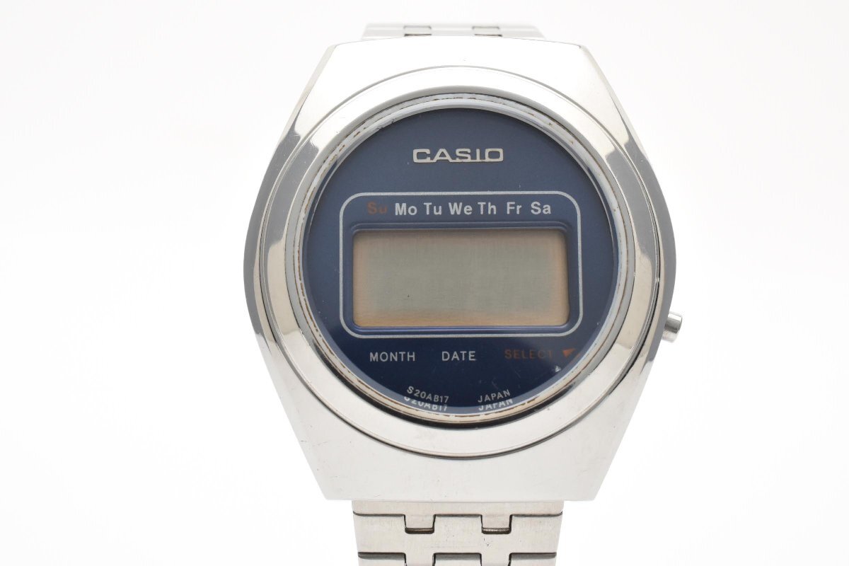 CASIO カシオ CASIOTRON カシオトロン R-15 111425 ラウンド 銀 シルバー メンズ 腕時計 デジタル 文字盤ネイビー ステンレス
