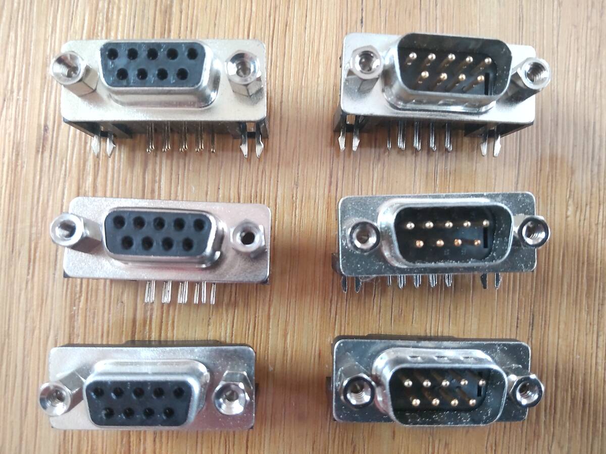 ■即決　D-sub 9ピン コネクター　オス3個　メス3個　基板用ライトアングル　6角勘合柱付き　ミリネジ　オマケ付き