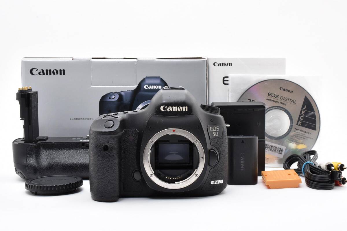 ★動作品★ Canon キヤノンEOS 5D Mark Ⅲ ボディ 元箱 バッテリーグリップ バッテリー 充電器等付　＃1081
