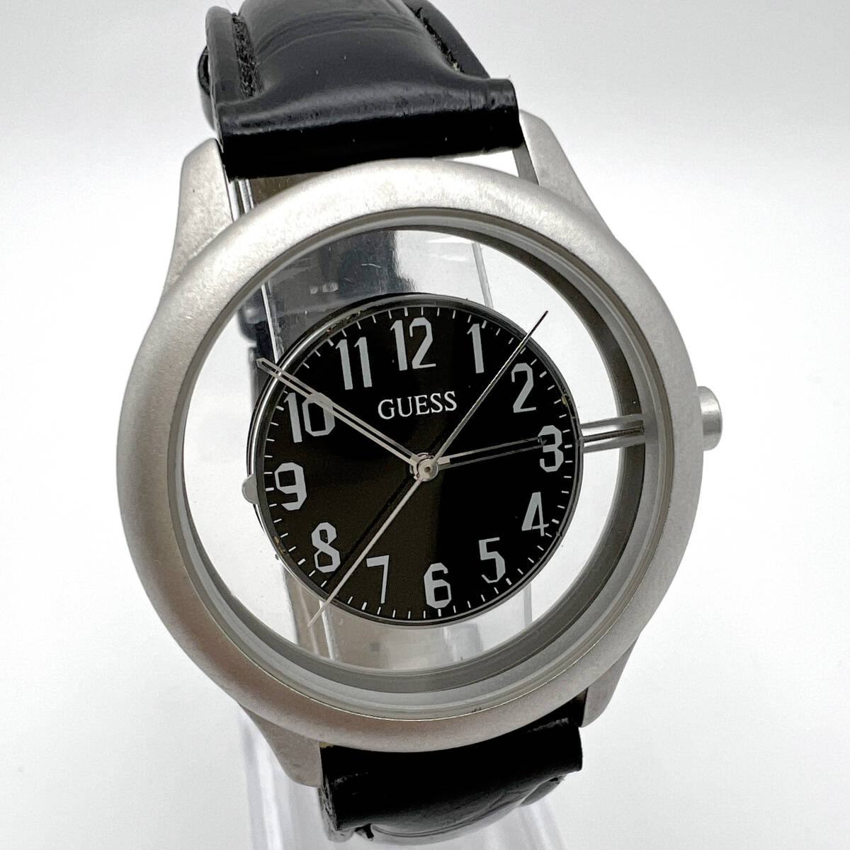 【電池交換済み 希少】GUESS ゲス 腕時計 シースルー ブラック文字盤 スケルトン クォーツ メンズ 腕時計 ヴィンテージ アンティーク (B6)