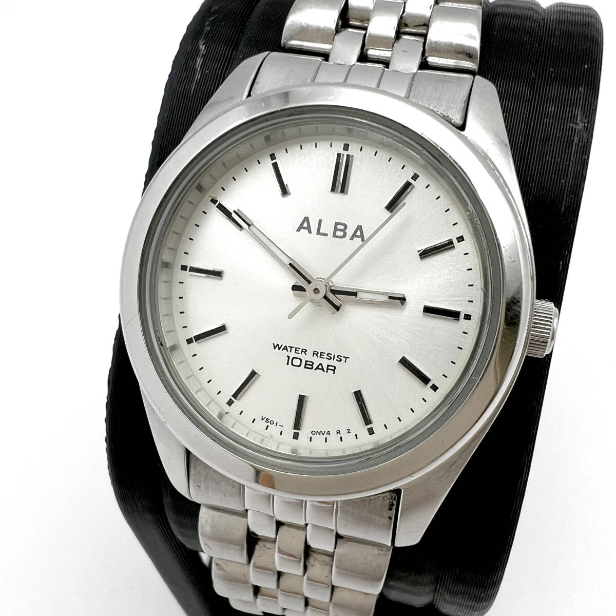【電池交換済】SEIKO ALBA セイコー アルバ V501-0EM0 シルバー文字盤 クォーツ SS レディース腕時計 (B5)