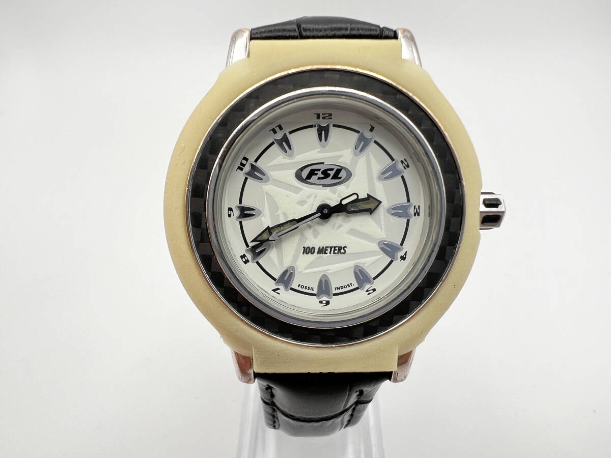 【稼働品】FOSSIL FSL FL-4121 100M防水 メンズ 腕時計 (B6)
