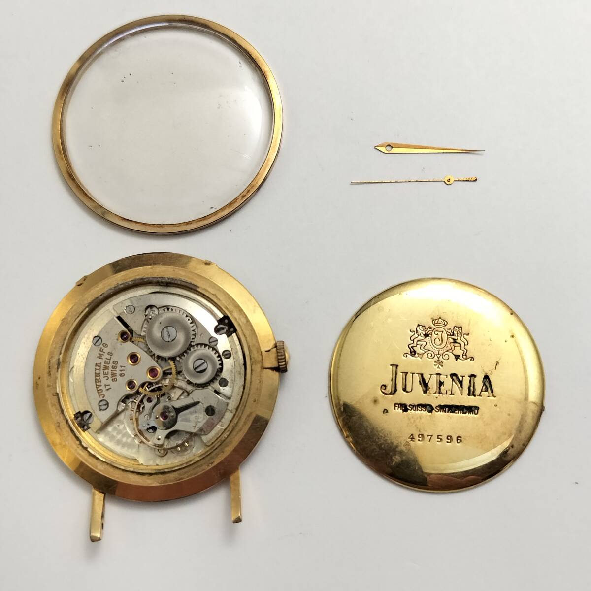 JUVENIA ジュベニア 17石 手巻き 不動ジャンク A 20ミクロン金張り スイス名門 アンティーク パーツ取り用 ※もう1本同時出品中 同梱可