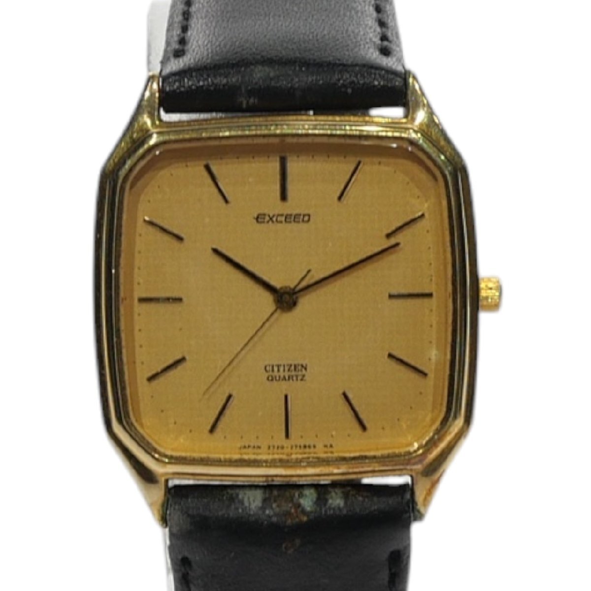 1円スタート 稼働品 CITIZEN シチズン EXCEED エクシード 2730-273559 クォーツ QZ SS スクエアフェイス ゴールド文字盤 メンズ 腕時計