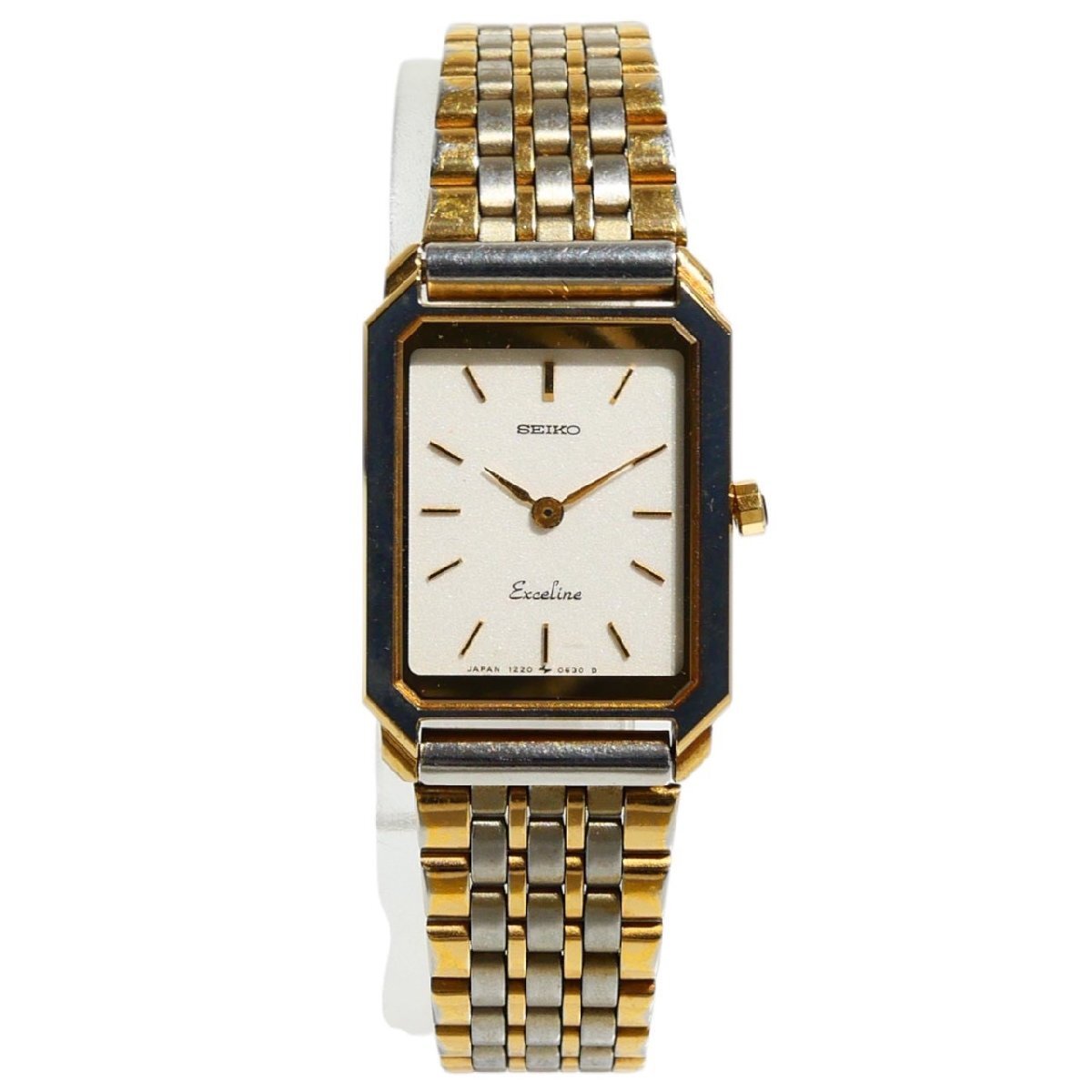1円スタート 稼働品 SEIKO セイコー Exceline エクセリーヌ 1200-5390 2針 コンビカラー クォーツ ホワイト文字盤 スクエア レディース