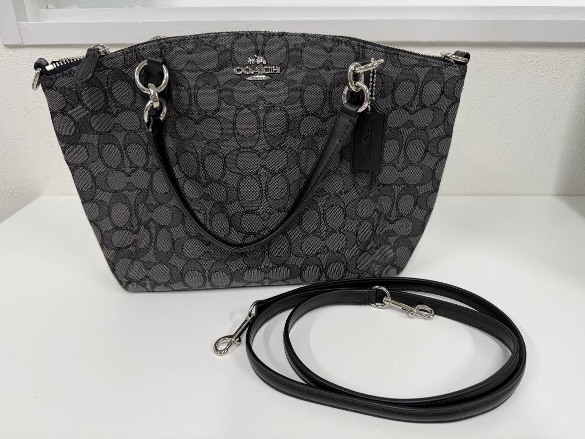 COACH コーチ F58283 シグネチャー キャンバス×レザー 2way ショルダー トートバッグ 斜め掛け ブラック系
