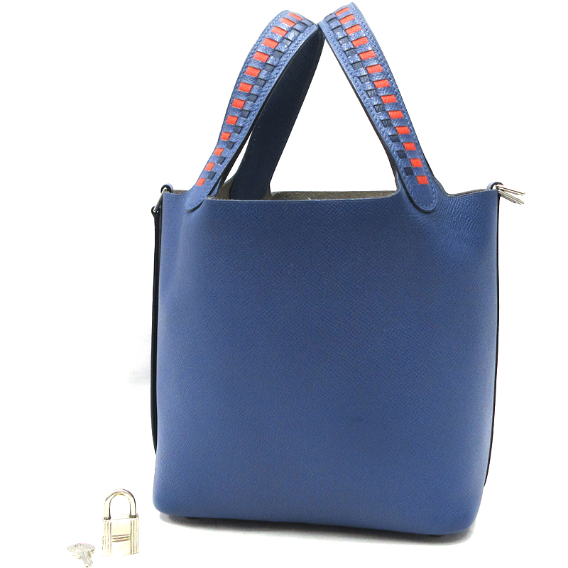 【美品】HERMES／エルメス　ピコタンロックPMトレサージュ ヴォーエプソン ブルーブライトン C刻印　ハンドバッグ　700120149