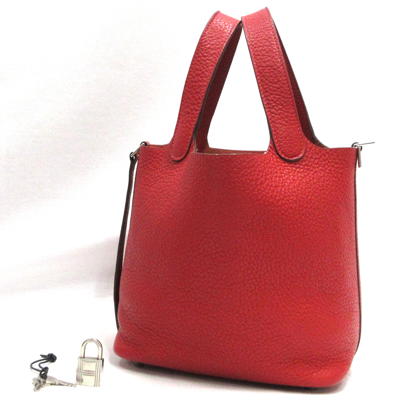 【美品】HERMES／エルメス　ピコタンロックPM　トリヨンクレマンス　ルージュカザック　□Q刻印　ハンドバッグ　800040182