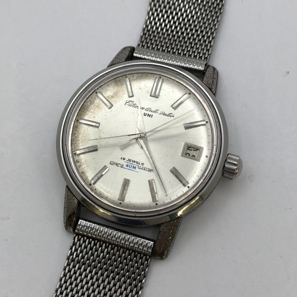 CITIZEN/シチズン/Auto Dater/オートデーター/UNI/ユニ/ADUN1402-F/19石/3針/40M/自動巻/メンズ腕時計/稼動品/難あり/ジャンク/S109