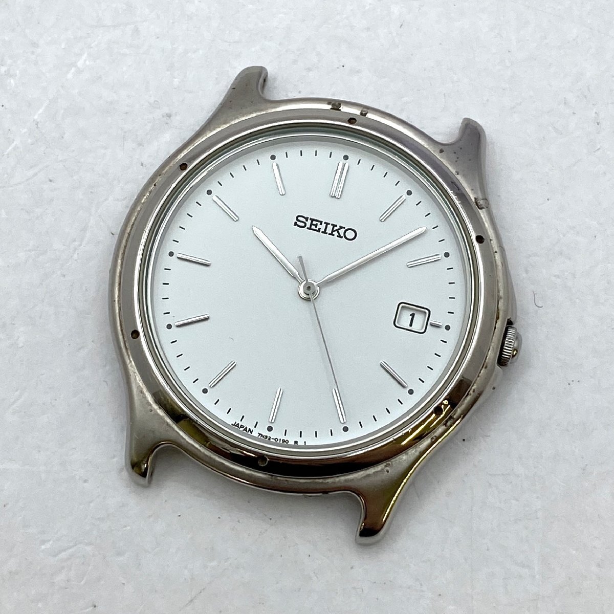 SEIKO/セイコー/7N32-0150/デイト/3針/ホワイト文字盤/シルバーカラー/ラウンド/クォーツ/メンズ腕時計/ジャンク/H062