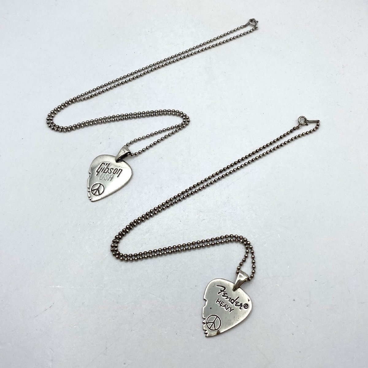 1円～/Fender/フェンダー/Gibson/ギブソン/ピックモチーフ/SV/925/シルバー/2点/セット/まとめ/ネックレス/アクセサリー/H069