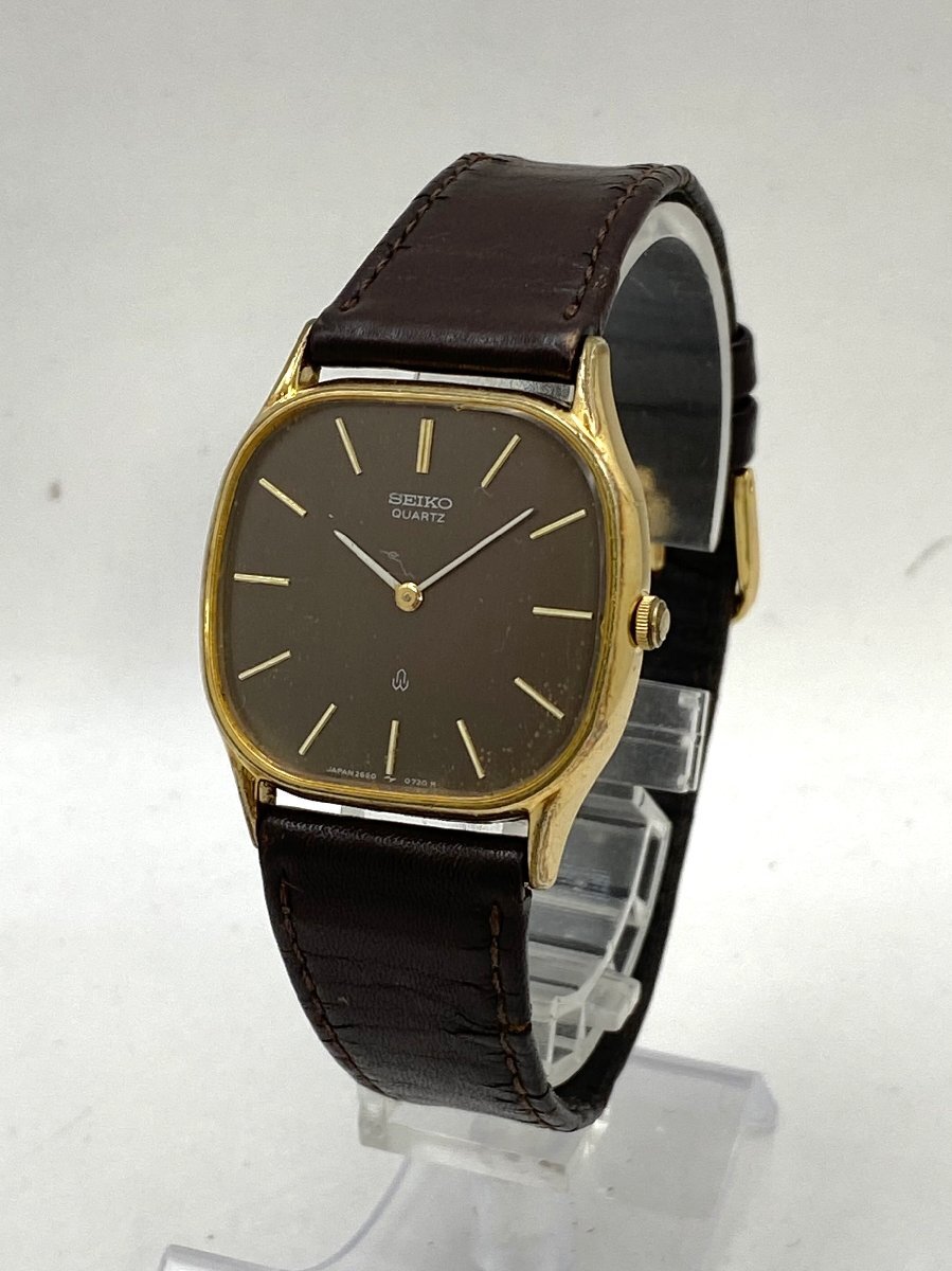 SEIKO/セイコー/2620-5440/2針/ブラウン文字盤/ゴールドカラー/スクエア/クォーツ/純正ベルト/メンズ腕時計/ジャンク/H063