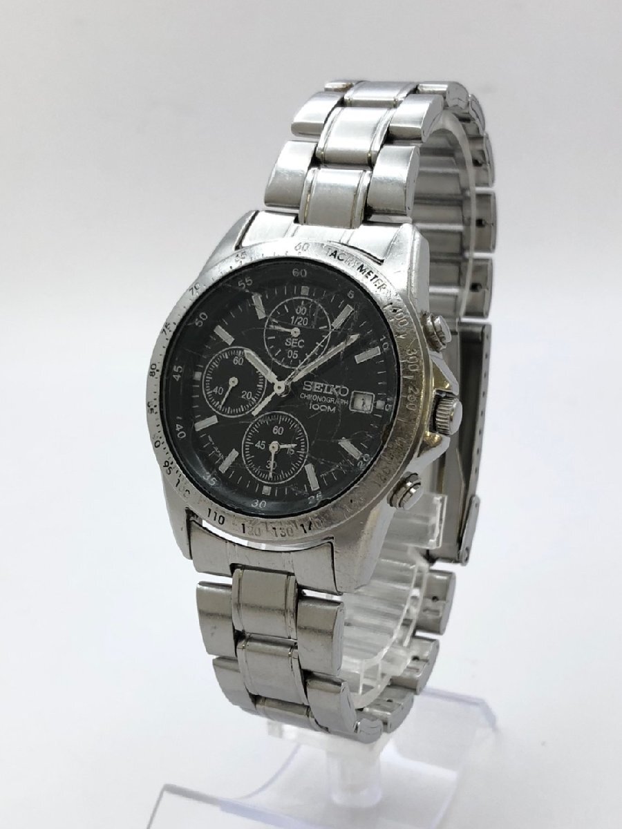 1円～/SEIKO/セイコー/クロノグラフ/7T92-0DW0/デイト/ブラック文字盤/シルバーカラー/純正ベルト/クォーツ/メンズ腕時計/ジャンク/S107