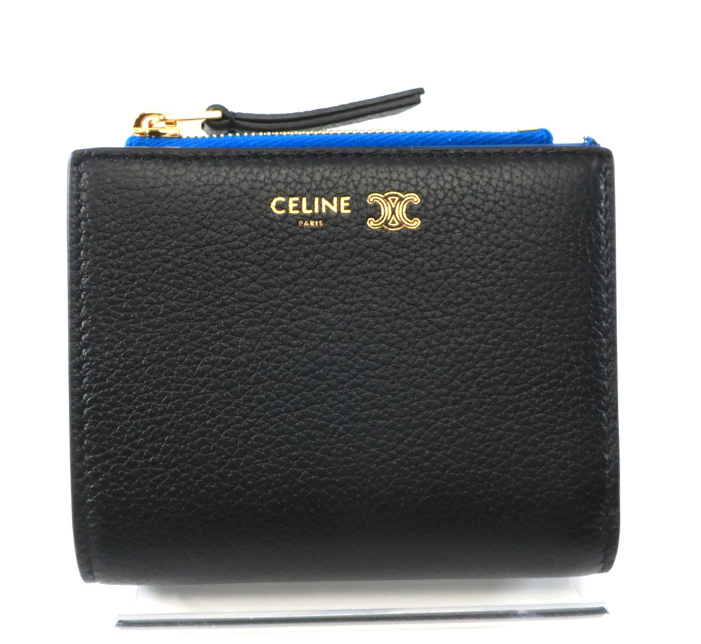 未使用 新作 現行モデル セリーヌ コンパクトウォレット トリオンフ スタンプ コンパクト財布 L100H2O54 CELINE ブラック ブルー /34777