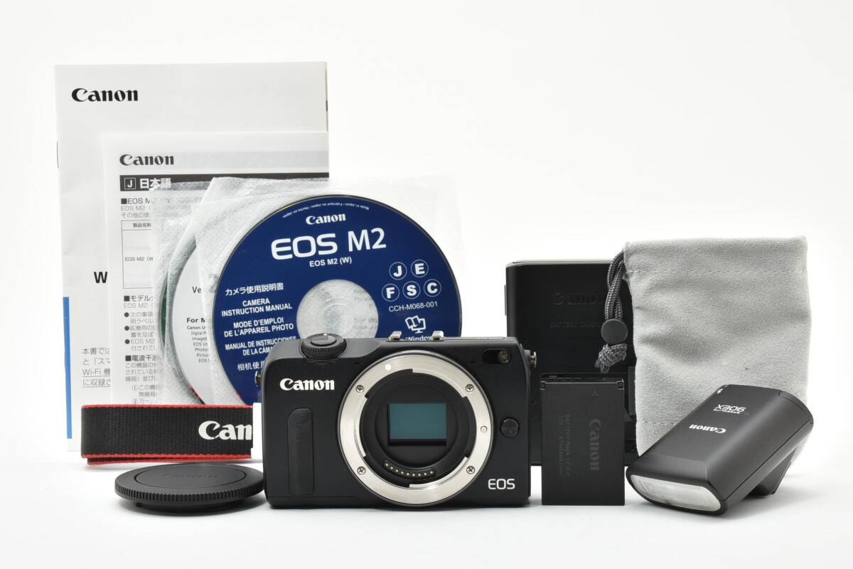 ★完動品・付属品多数★CANON キャノン EOS M2ボディ 取説・充電器・バッテリー　ストラップ・スピ－ドライト付き