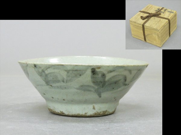 【心庵】時代物　染付／くらわんか　茶碗　付箱　B1051