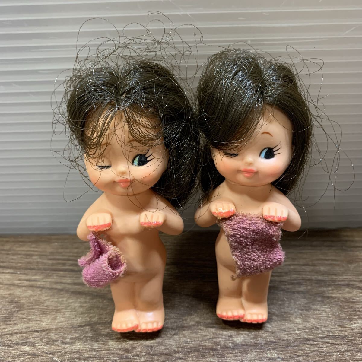 昭和レトロ タオルドール 2体 おすましちゃん 全長9cm ソフトビニール人形 ソフビ 当時物 人形 フィギュア ヴィンテージ 女の子 (f13